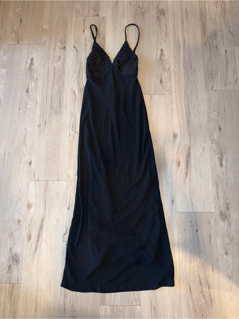 wild fable Black Lace-Trim Maxi Slip Dress